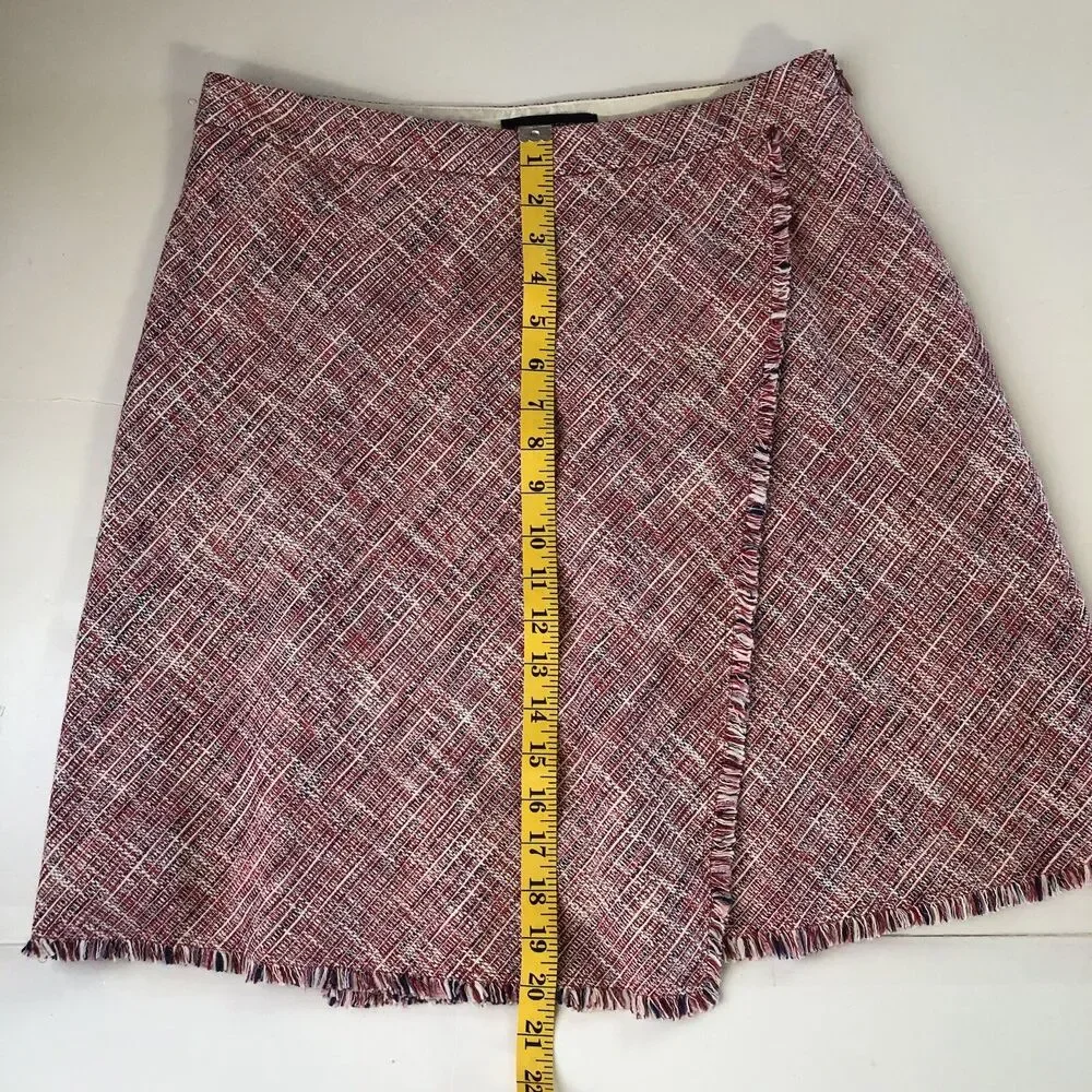 banana republic Pink Tweed Faux Wrap Skirt Fringe HemA Line  Mini Skirt Size 6